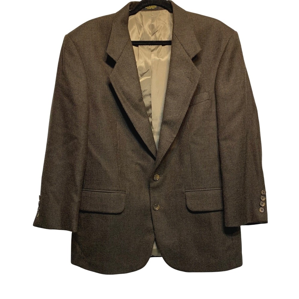 Oscar‎ de la Renta Blazer 40S Brown 100% Wool Micro-Houndstooth 2-Button Jacket